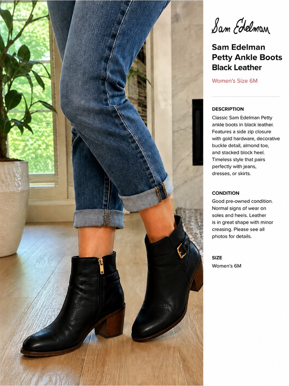 Sam Edelman Petty Leather Ankle Boots Women’s Size 6